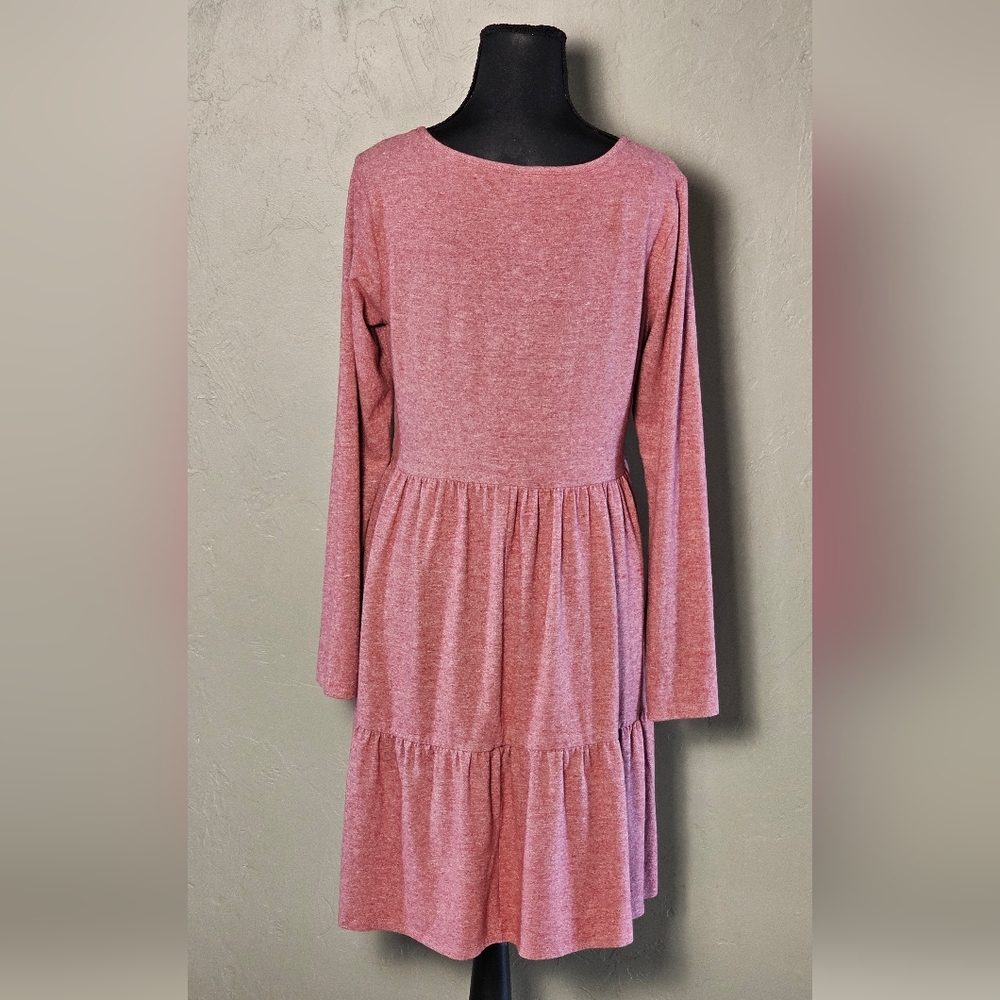 [WILD FABLE] Pink Speckled Long Sleeve Tiered Babydoll Midi Dress《M》 - Picture 4 of 16